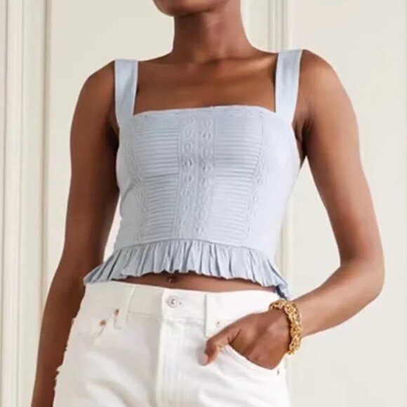 Reformation Charley Top Sz6 Mineral Blue French Cotton Causal Summer - Picture 1 of 7